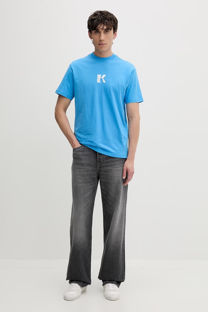 Karl Lagerfeld Jeans tričko pánske bavlnené A1M17044 modrá SS26