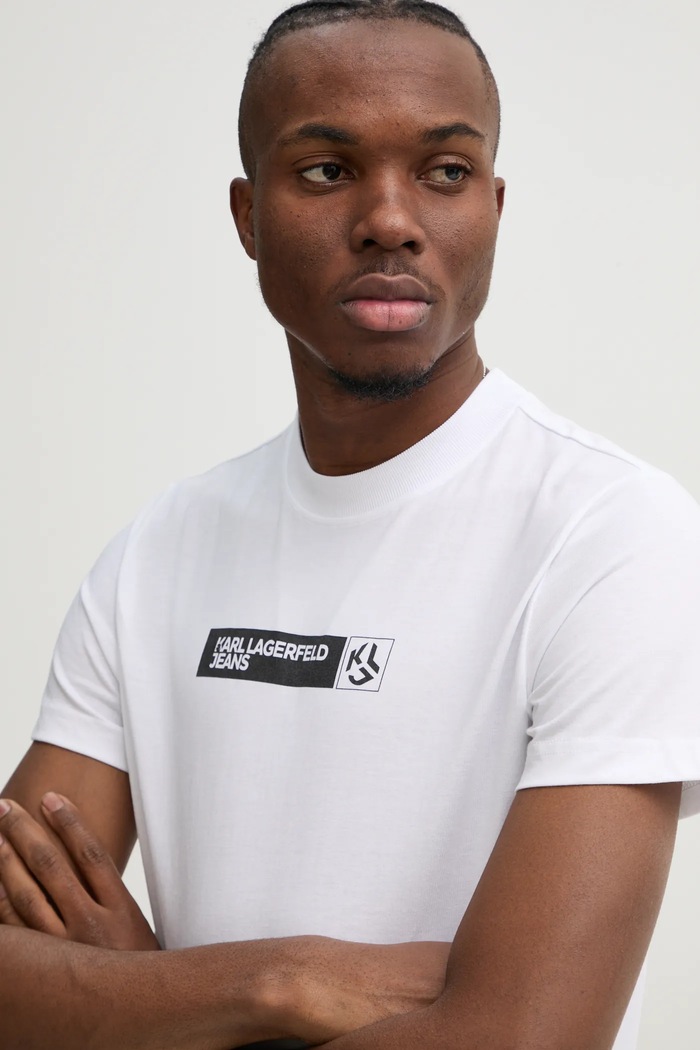 Karl Lagerfeld Jeans t-shirt ανδρικό με βαμβάκι στάμπα λευκό A1M17112