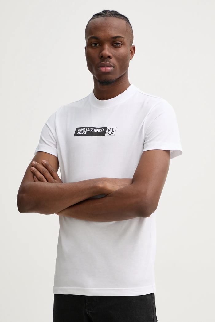 Karl Lagerfeld Jeans t-shirt ανδρικό με βαμβάκι λευκό A1M17112
