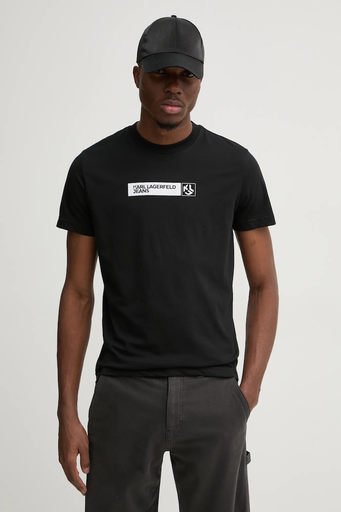 Karl Lagerfeld Jeans t-shirt ανδρικό με βαμβάκι στάμπα μαύρο A1M17112