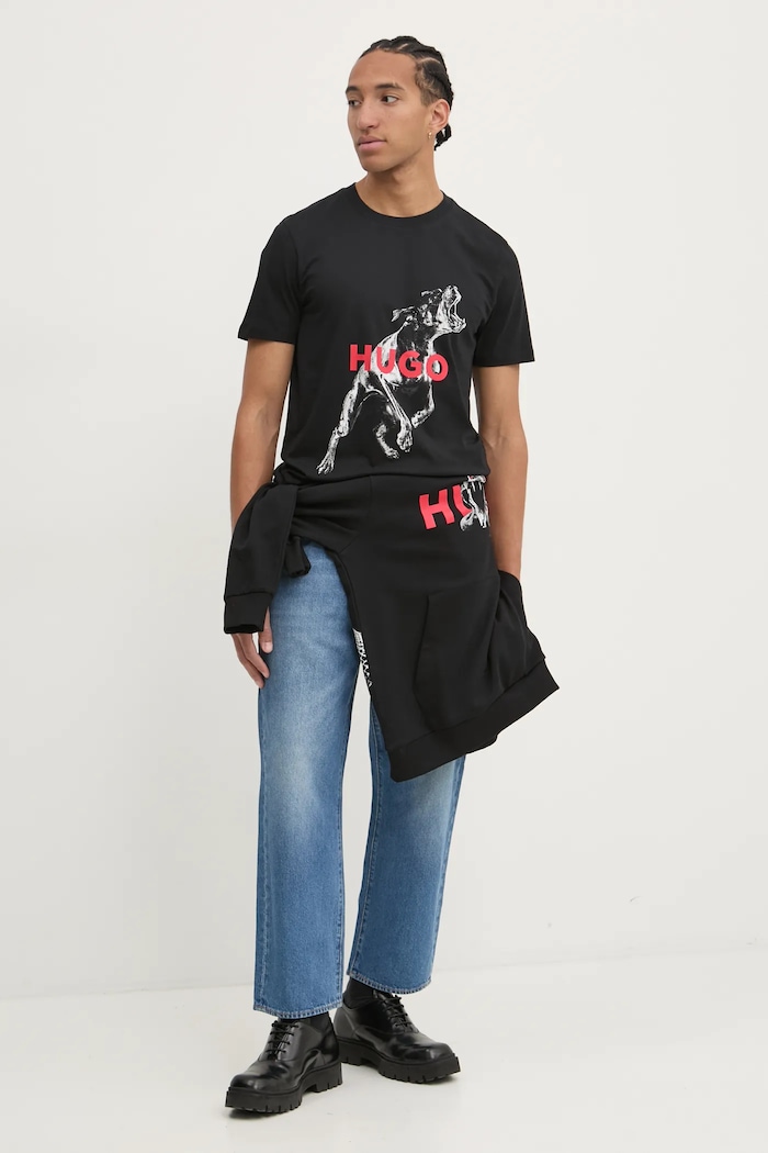 Βαμβακερό μπλουζάκι HUGO San Jared-C 50530607 μαύρο AW25
