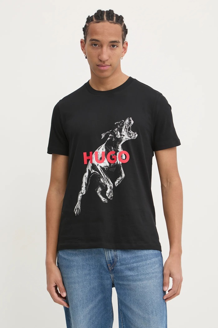 Βαμβακερό μπλουζάκι HUGO San Jared-C μαύρο 50530607