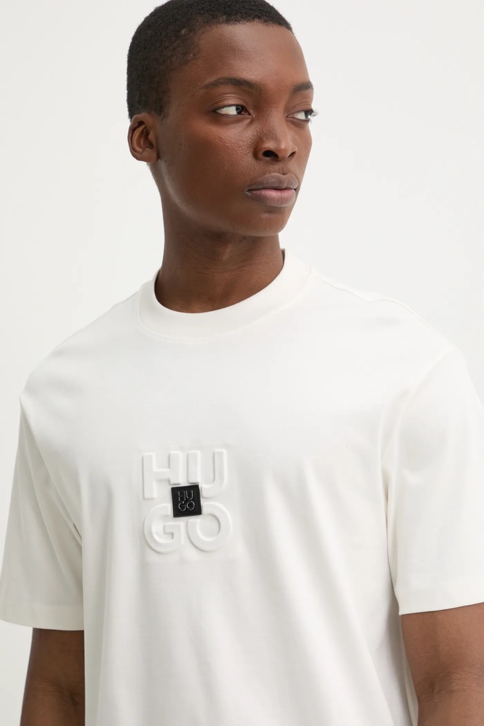 HUGO t-shirt bawełniany beżowy 50535499