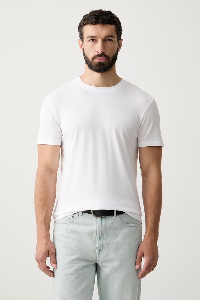 Karl Lagerfeld basic tričko pánské bavlněné s elastanem 2-pack bílá A1M47097