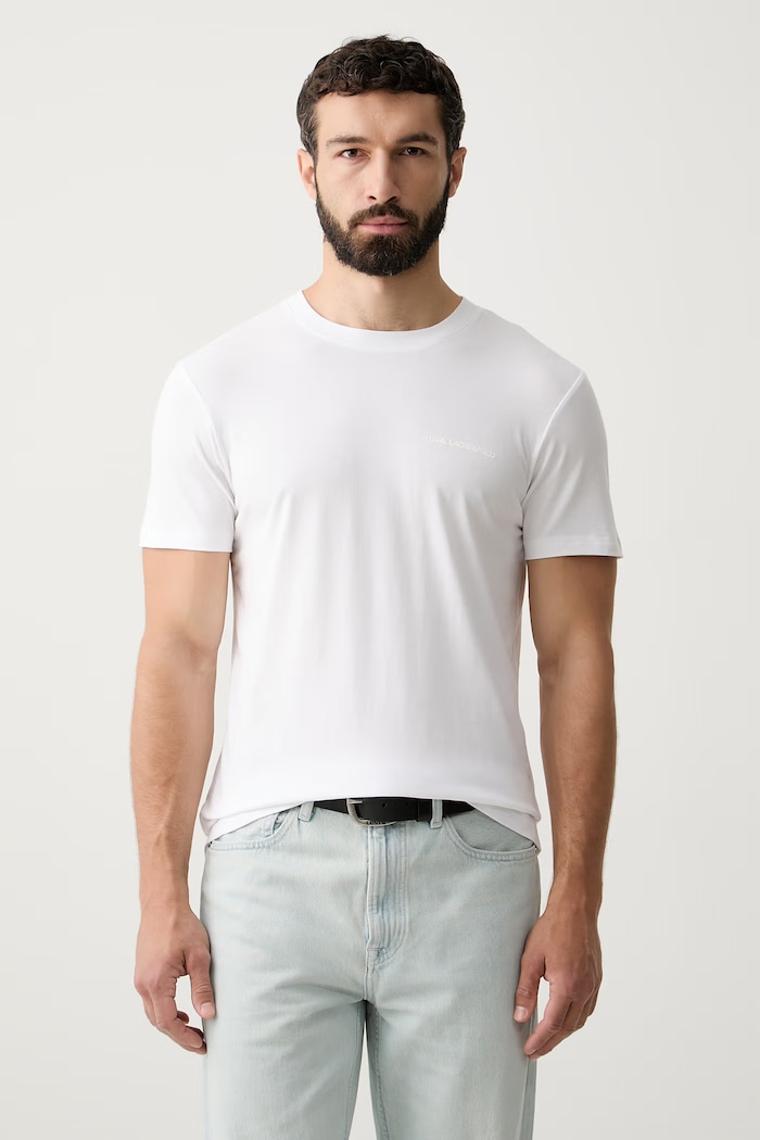 Karl Lagerfeld basic tričko pánské bavlněné s elastanem 2-pack bílá A1M47097