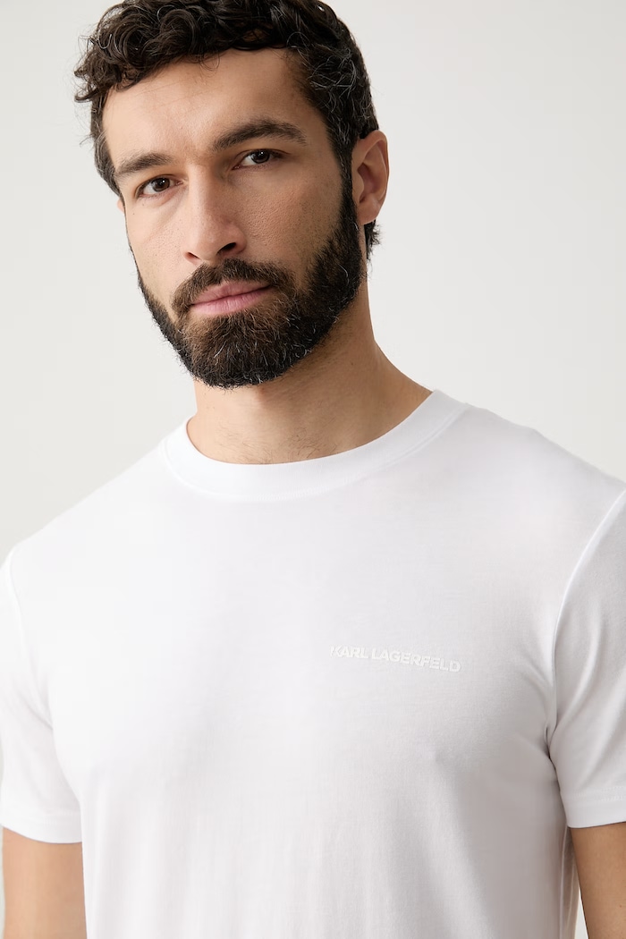 Karl Lagerfeld basic tričko pánské bavlněné s elastanem 2-pack bílá A1M47097