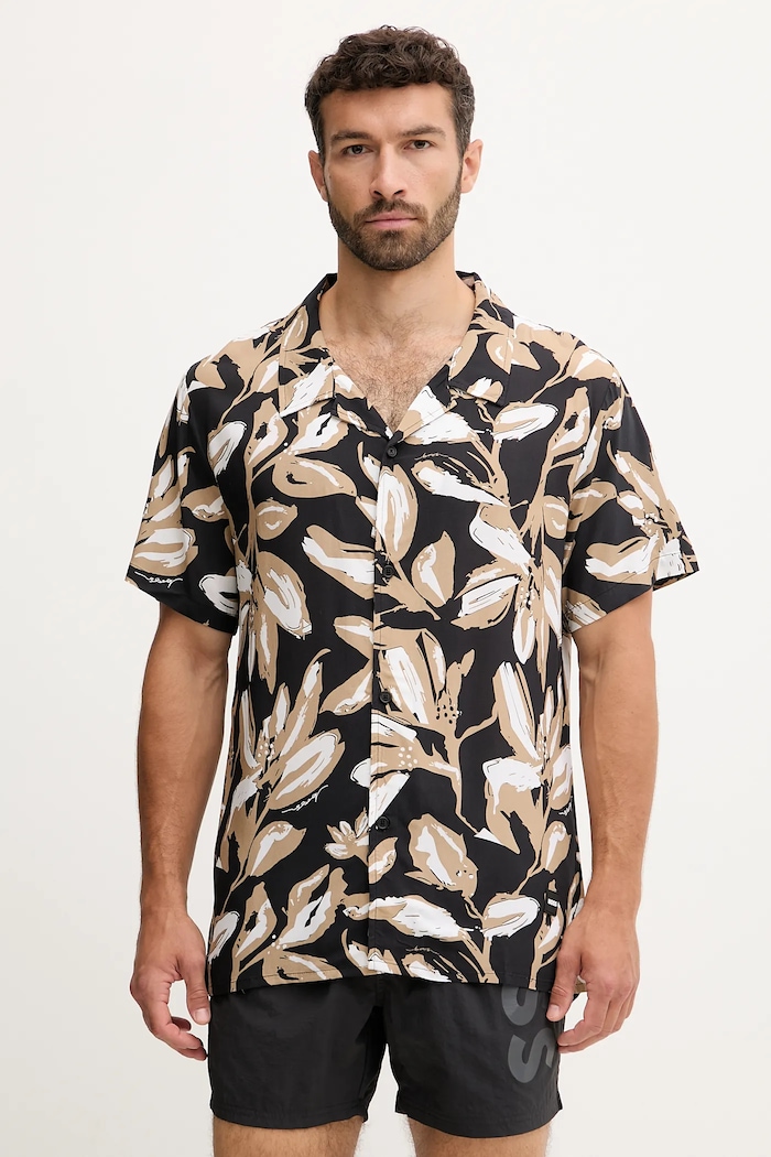 BOSS Cămașă de plajă bărbătească Beach Shirt negru 50535793