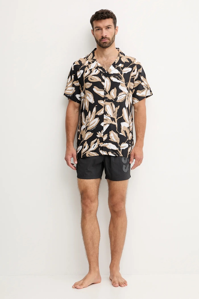 BOSS Cămașă de plajă bărbătească Beach Shirt 50535793 negru SS26