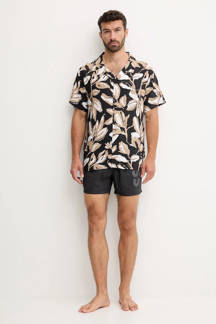 BOSS Cămașă de plajă bărbătească Beach Shirt 50535793 negru SS26