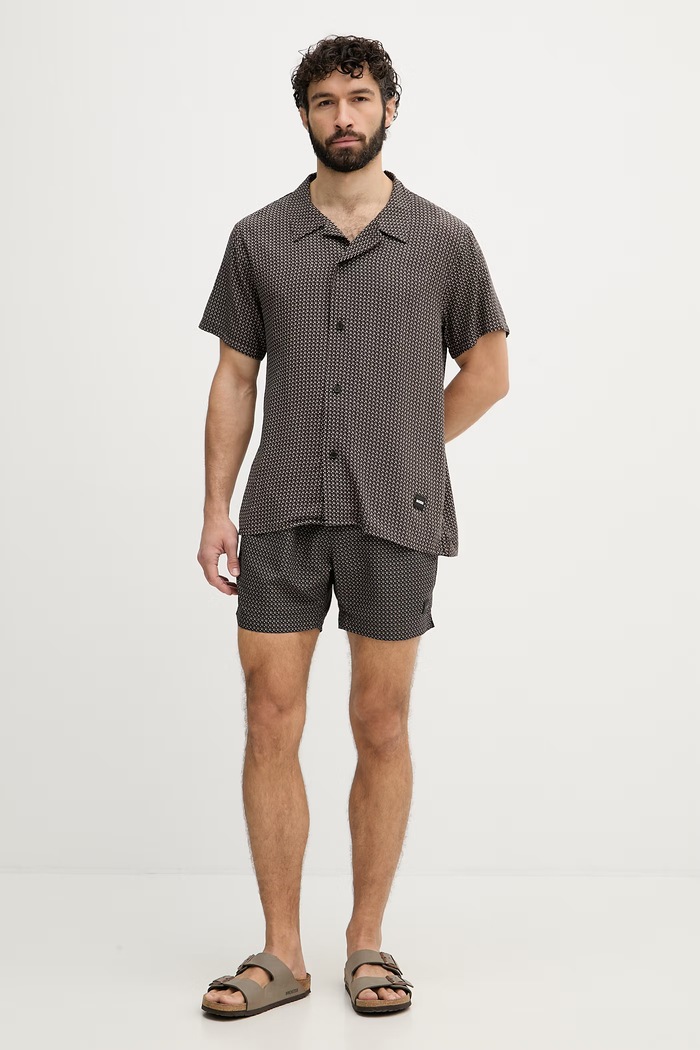 BOSS plážová košeľa pánska Beach Shirt 50535793 čierna SS26
