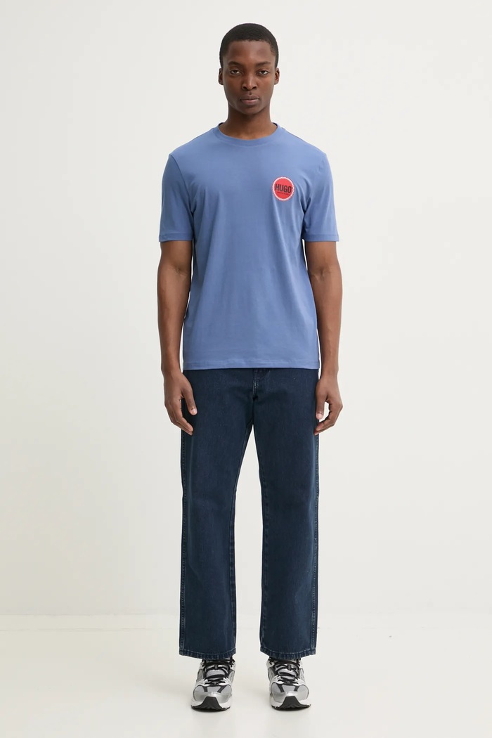 Bavlněné tričko HUGO 50530641 modrá SS25