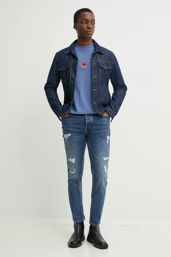 Βαμβακερό μπλουζάκι HUGO 50530647 μπλε SS25