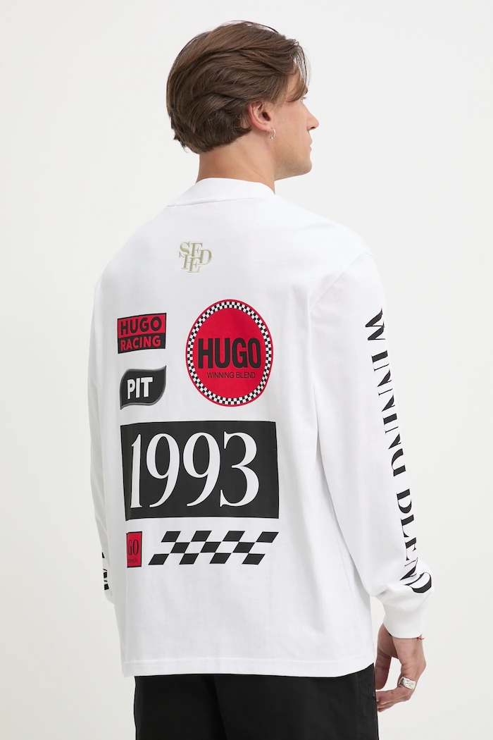 Oblečenie Tričko s dlhým rukávom HUGO 50531250 biela