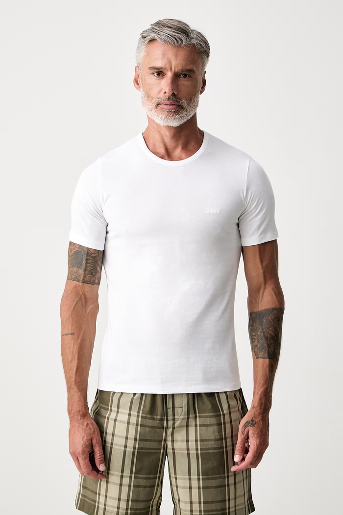 BOSS T-shirt męski bawełniany TShirtRN 3P Classic 3-pack 50532468 biały SS26