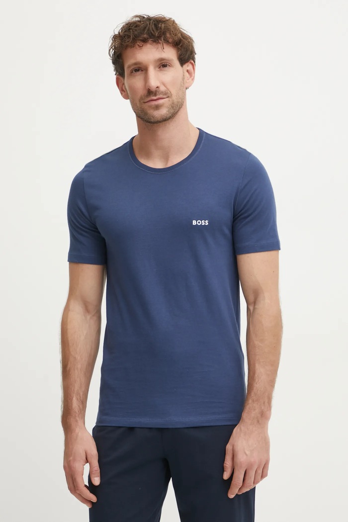 BOSS тениска мъжка от памук TShirtRN 3P Classic 3 броя вталена тъмносин 50532468