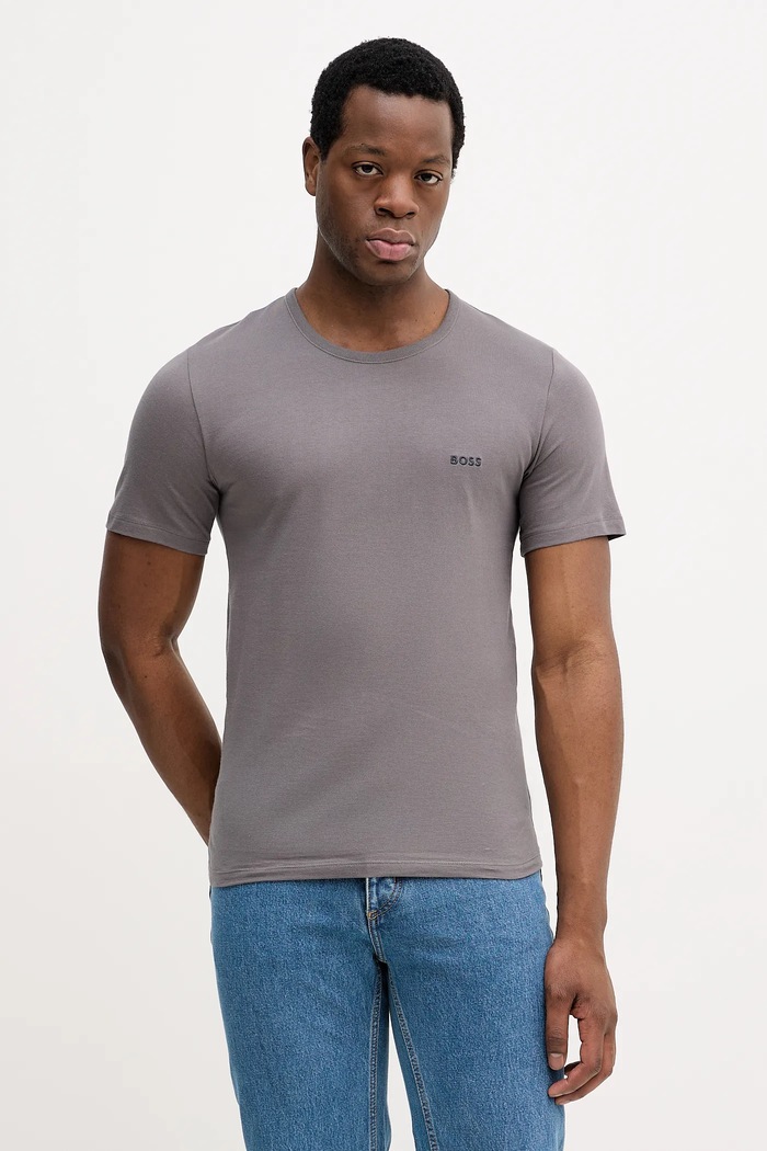 Ρούχα BOSS t-shirt ανδρικό βαμβακερό TShirtRN 3P Classic 3-pack 50532468 γκρί