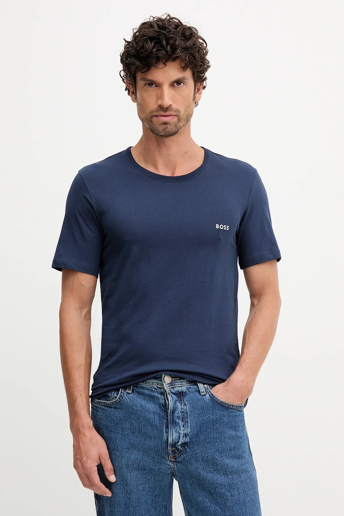 Ρούχα BOSS t-shirt ανδρικό βαμβακερό TShirtRN 3P Classic 3-pack 50532470 μπλε