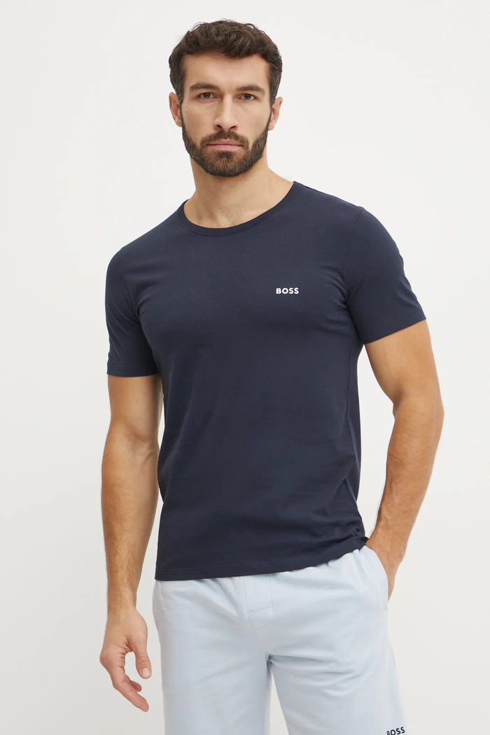 BOSS T-shirt męski bawełniany TShirtRN 3P Classic 3-pack 50532470 granatowy SS26