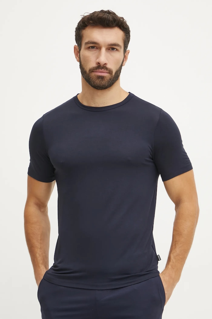 BOSS T-shirt męski z wiskozy TShirt RN 3P Bamboo 3-pack regular granatowy 50534019