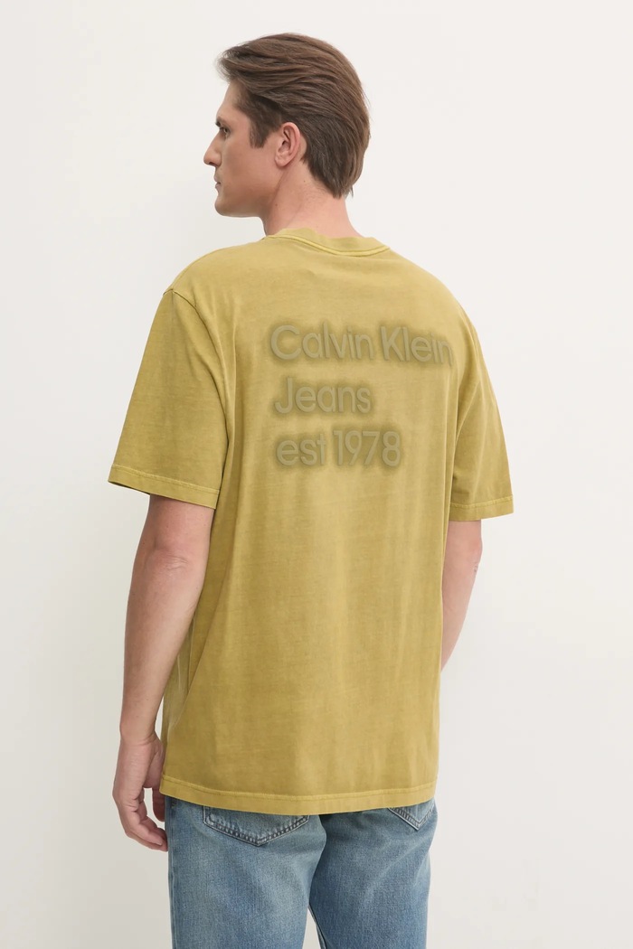 Bavlněné tričko Calvin Klein Jeans kulatý zelená J30J327078