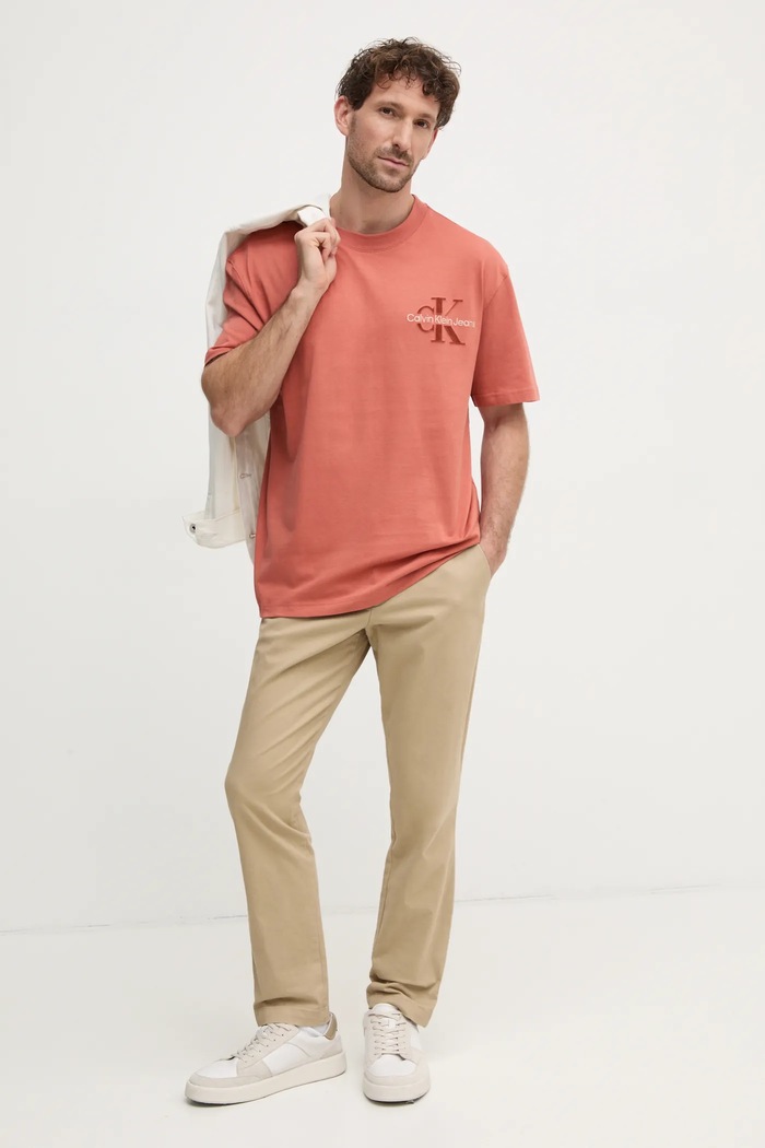 Памучна тениска Calvin Klein Jeans J30J327107 оранжев SS25