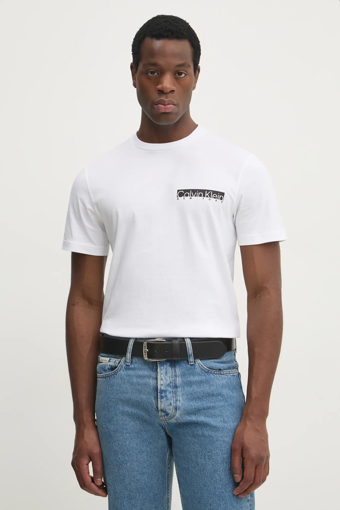 Bavlněné tričko Calvin Klein potisk bílá K10K113800