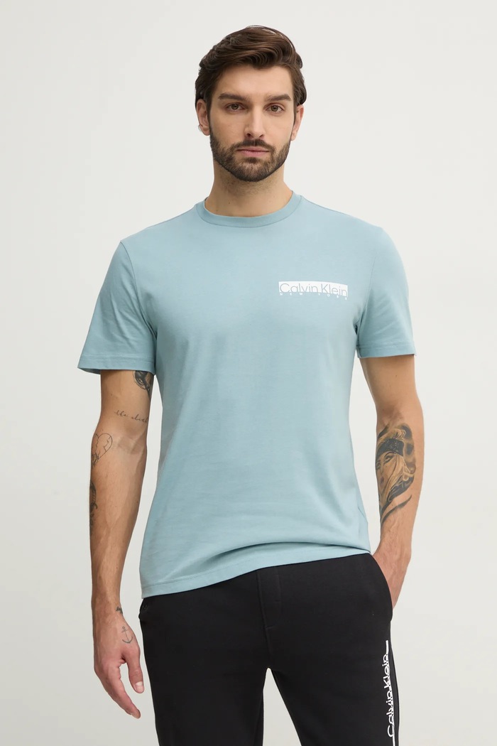 Βαμβακερό μπλουζάκι Calvin Klein τιρκουάζ K10K113800