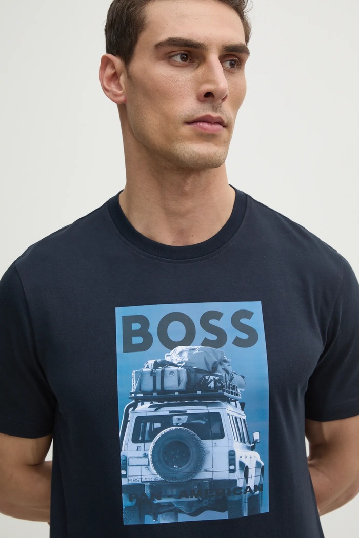 Bavlněné tričko BOSS Orange námořnická modř 50535079