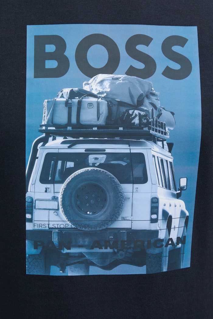 Bavlněné tričko BOSS Orange 50535079 námořnická modř