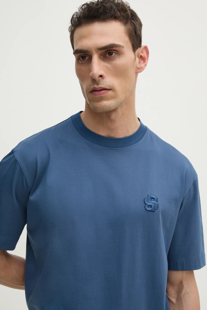 BOSS t-shirt bawełniany niebieski 50533343