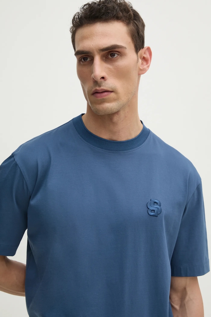 BOSS t-shirt bawełniany niebieski 50533343