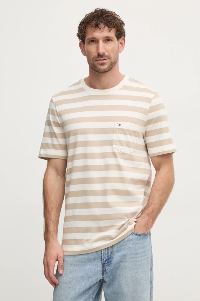 Tommy Hilfiger tricou bărbătesc din bumbac uni bej MW0MW37283