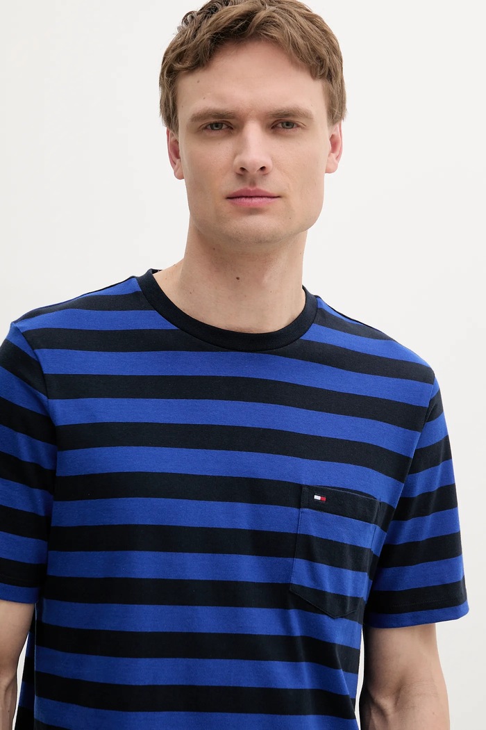 Oblečení Tommy Hilfiger tričko pánské bavlněné MW0MW37283 námořnická modř