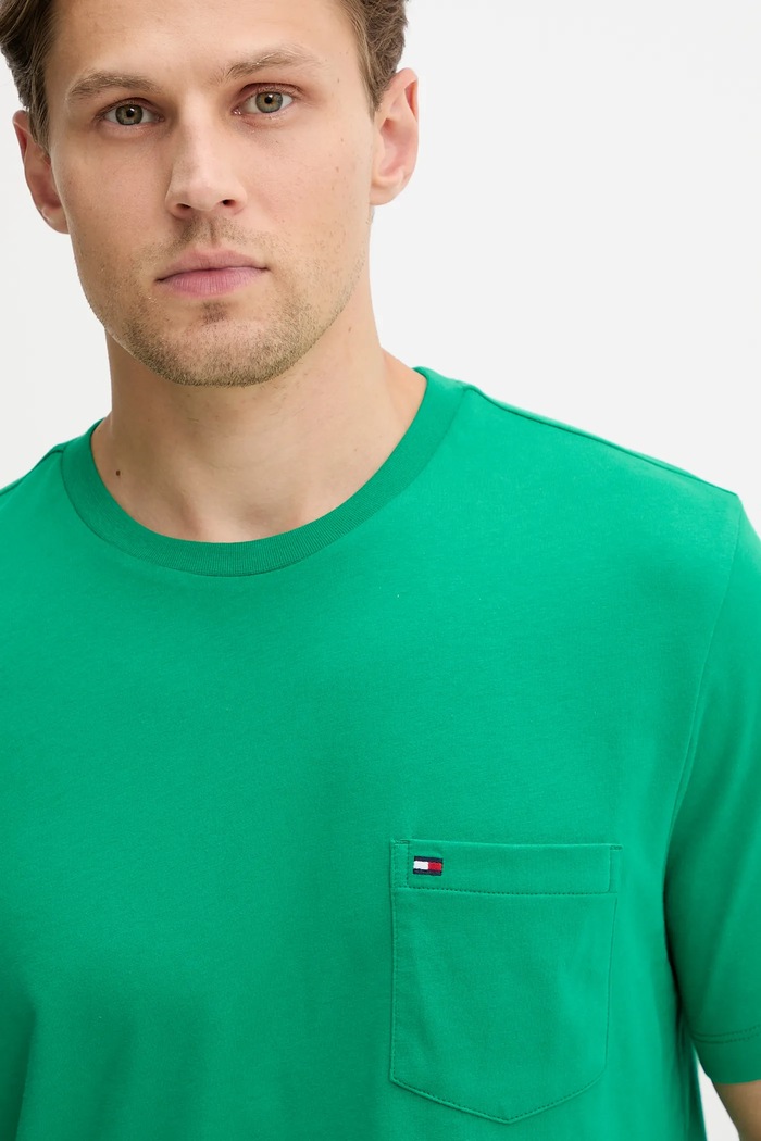 Oblečenie Tommy Hilfiger tričko pánske bavlnené MW0MW37283 zelená