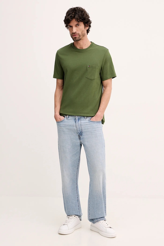 Tommy Hilfiger tričko pánske bavlnené MW0MW37283 zelená SS26