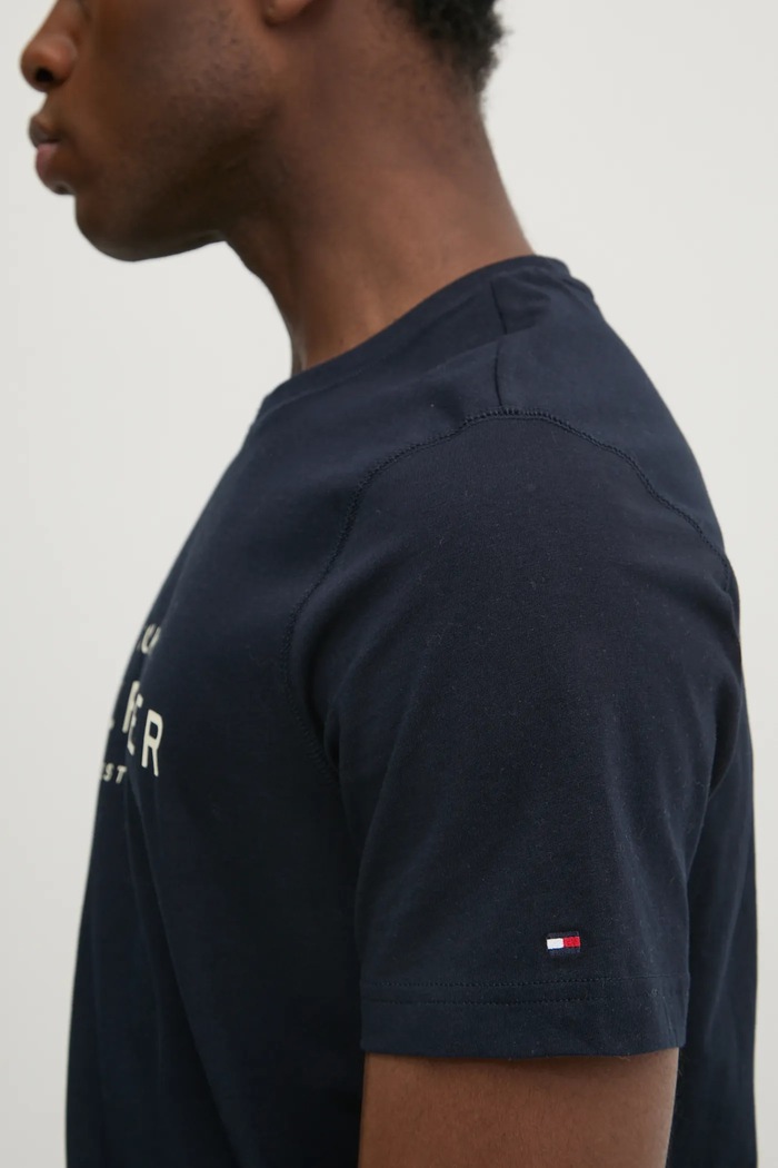 T-shirt bawełniany Tommy Hilfiger granatowy MW0MW37448