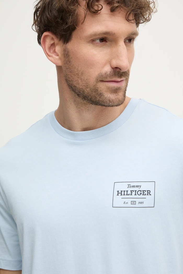 Bavlněné tričko Tommy Hilfiger modrá MW0MW37454
