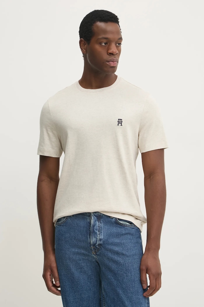 Bavlněné tričko Tommy Hilfiger hladký béžová MW0MW37510
