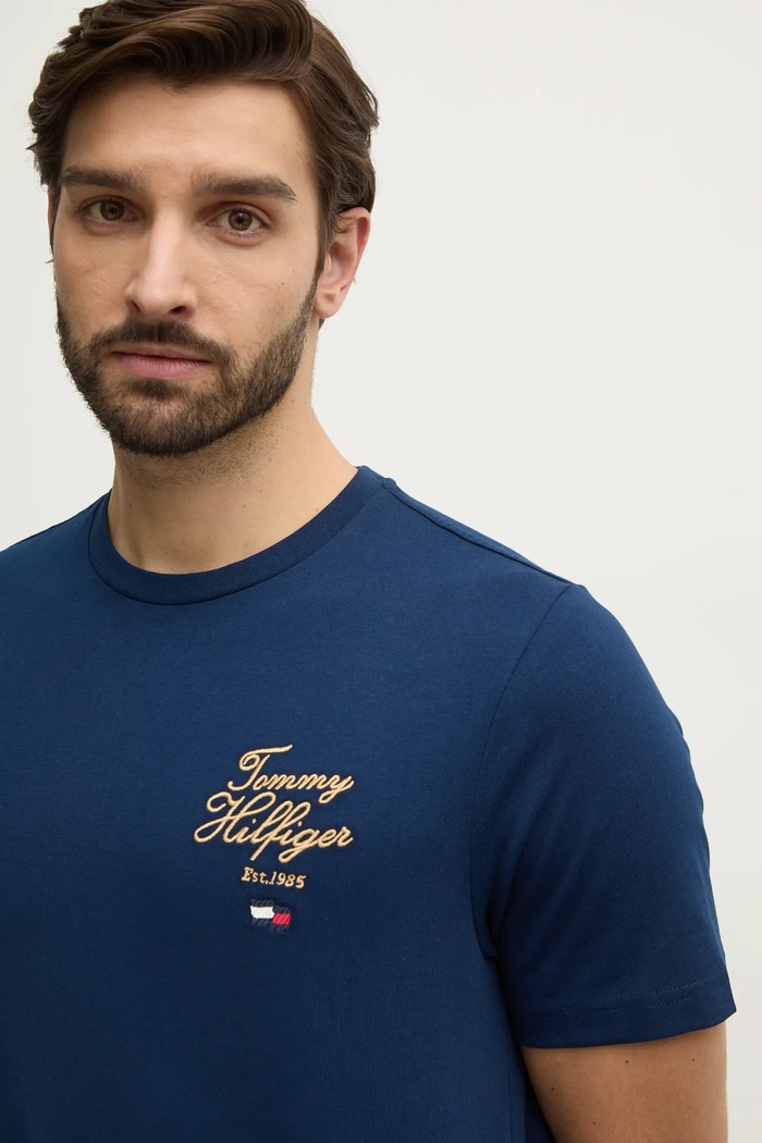Tommy Hilfiger pamut póló sötétkék MW0MW38334