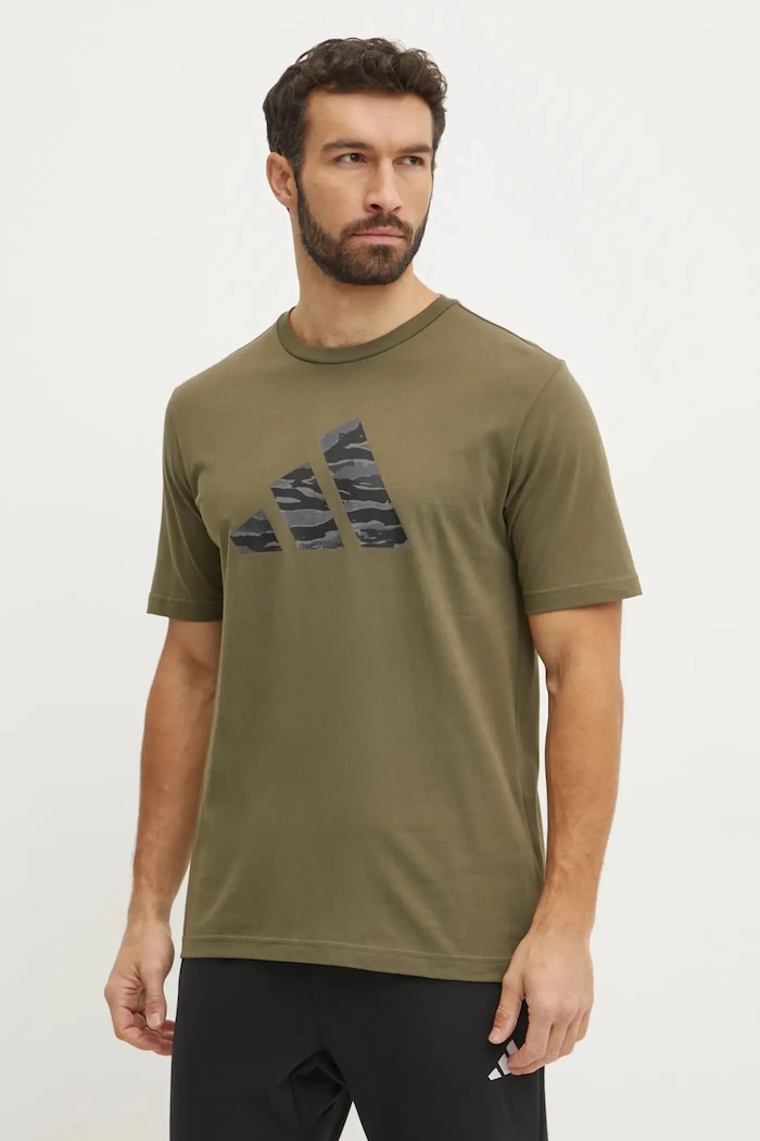 adidas t-shirt bawełniany Camo nadruk zielony JI6768