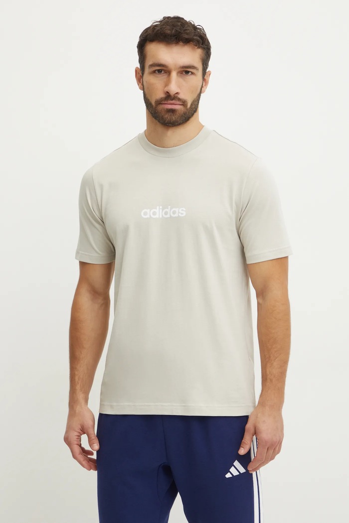 adidas tricou din bumbac Essentials Linear print bej JE9007