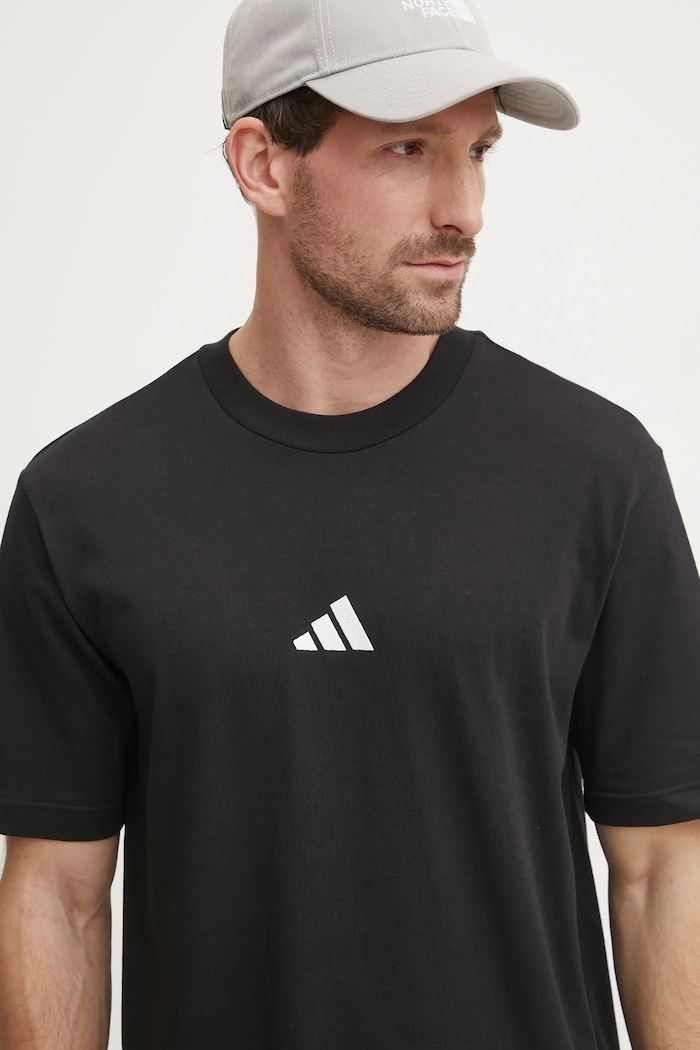 T-shirt bawełniany Essential adidas JE9024 czarny