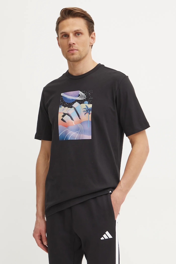 adidas t-shirt bawełniany M ALL DAY I TEE nadruk czarny JI9417