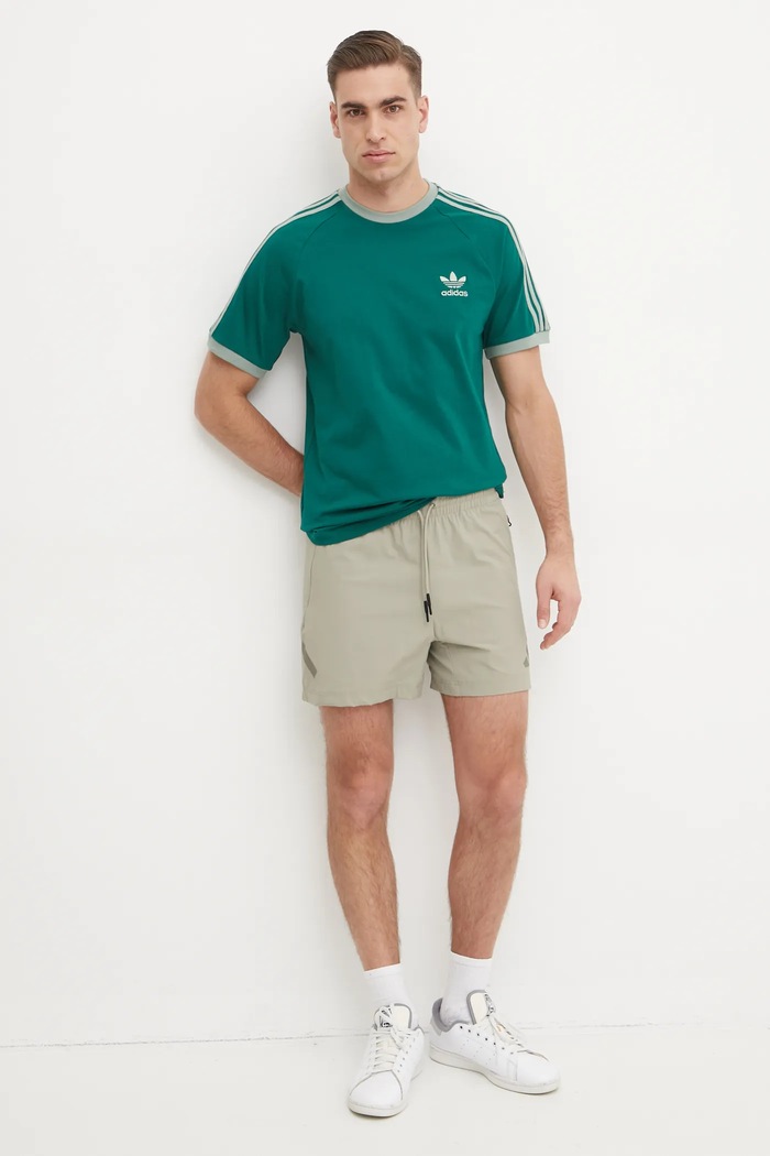 Памучна тениска adidas Originals 3-Stripes JN7017 зелен SS25