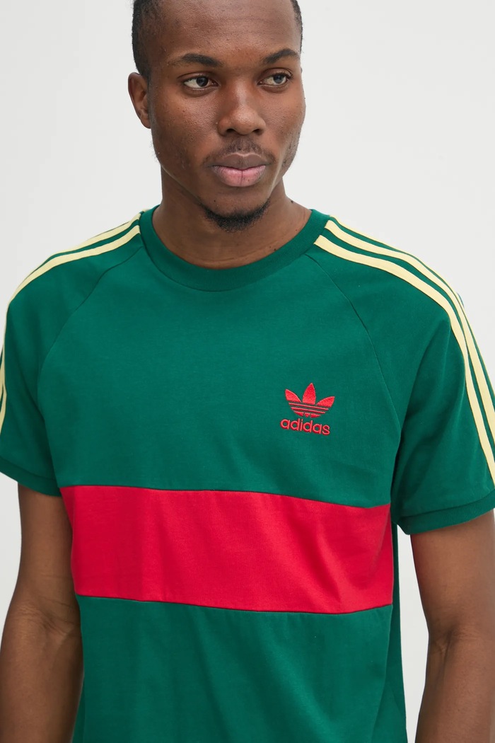 adidas Originals t-shirt bawełniany 3S PANEL wzorzyste zielony JD4277