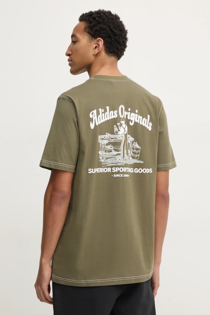 Bavlněné tričko adidas Originals Wabash kulatý zelená JP4476