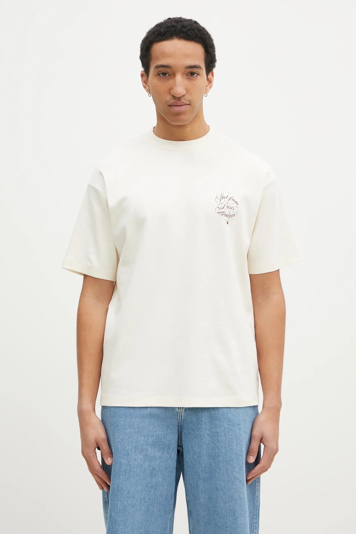 Бавовняна футболка Drôle de Monsieur Le T-Shirt Slogan Vignes надрук бежевий F.TS226.CO002.CM
