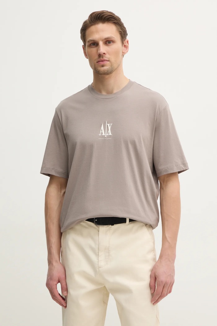 Bombažna kratka majica Armani Exchange Okrogel bež XM000363.AF12308.NOS