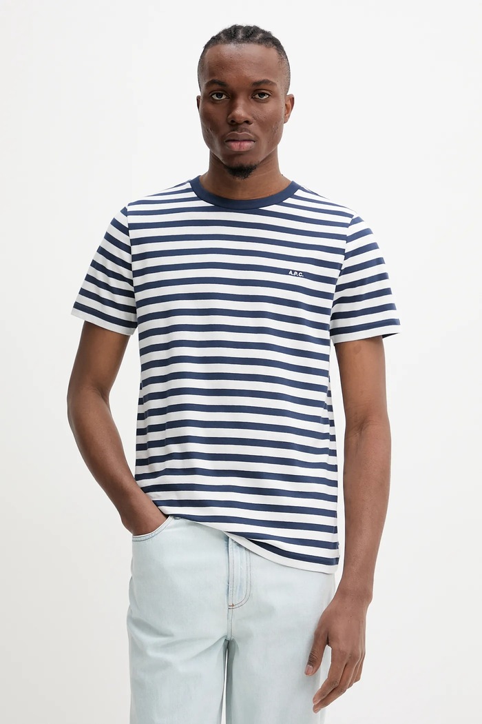 Βαμβακερό μπλουζάκι A.P.C. t-shirt standard apc brode raye εμπριμέ σκούρο μπλε COHBZ.M26419