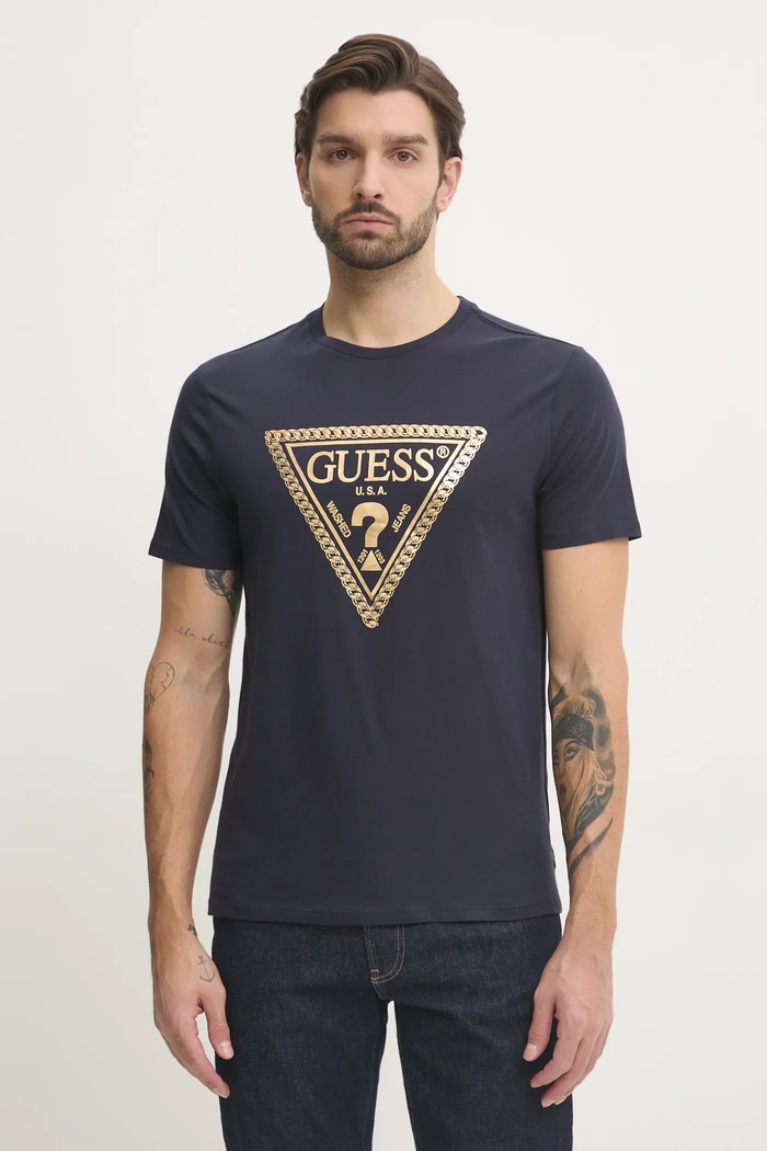 Guess t-shirt in cotone sovrastampa blu navy M5RI49.K9RM1